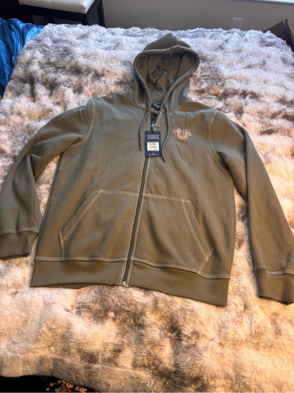 True Religion Olive Green Full-Zip Hooded Sweatshirt